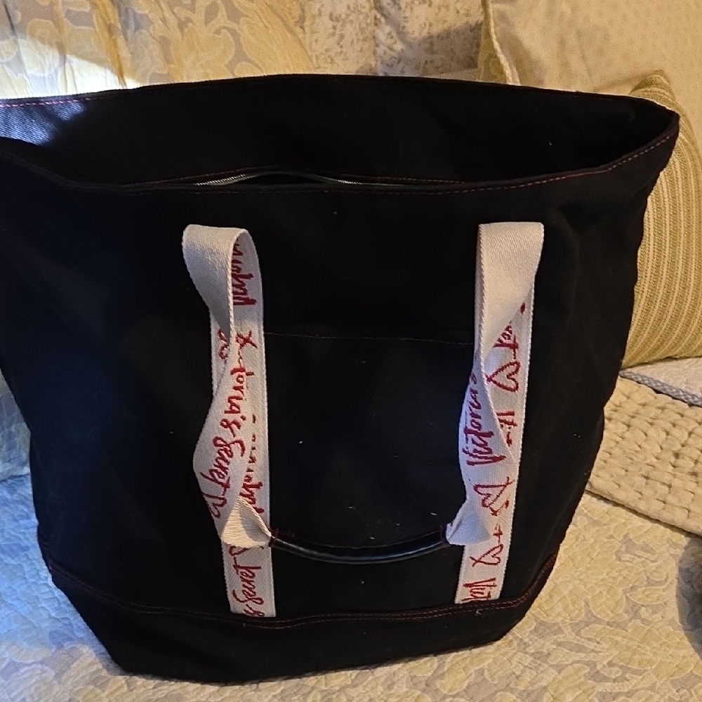 Victoria's Secret Black Fabric Canvas with Red Logo